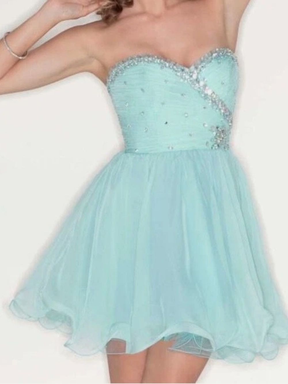 Mori Lee Sheer Embellished Rhinestone Beaded Cocktail Formal Party Zip Dress